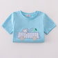Blue truck fishing applique shorts set
