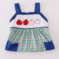 Blue apple french knot plaid dress