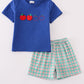Blue apple french knot shorts set