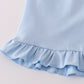 Blue floral bow print ruffle shorts set