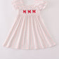 Pink bow embroidery smocked dress