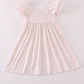Pink bow embroidery smocked dress