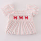 Pink bow embroidery smocked dress