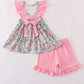 Vintage floral print ruffle shorts set