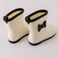 White & black bow rain boots