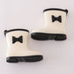 White & black bow rain boots