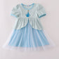 Blue princess embroidery ruffle dress
