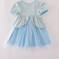 Blue princess embroidery ruffle dress