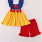 Apple embroidery bow ruffle shorts set