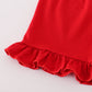Apple embroidery bow ruffle shorts set