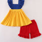 Apple embroidery bow ruffle shorts set