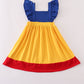 Apple embroidery bow ruffle dress