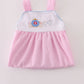 Pink pumpkin carriage embroidery stripe dress