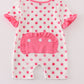 Pink character applique dot romper