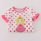 Pink character applique dot romper