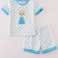 Blue character applique shorts set
