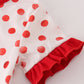Red character applique dot romper