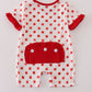 Red character applique dot romper