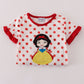 Red character applique dot romper