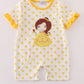 Yellow character applique dot romper