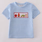 Blue apple bus embroidery plaid top