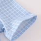 Blue apple bus embroidery plaid top