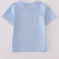 Blue apple bus embroidery plaid top
