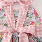 Pink floral bow ruffle bloomer set