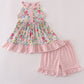 Pink floral bow ruffle shorts set