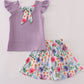 Purple floral bow applique active skorts set