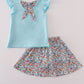 Blue floral bow applique active skorts set
