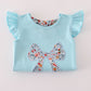 Blue floral bow applique active skorts set