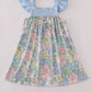 Blue floral print ruffle dress