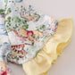Yellow character print ruffle shorts set