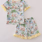Yellow character print ruffle shorts set