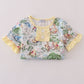Yellow character print ruffle shorts set