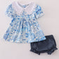 Blue willow toile print bloomer set