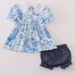 Blue willow toile print bloomer set