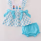Blue character embroidery bloomer set