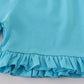 Blue character embroidery bow ruffle shorts set