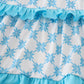 Blue character embroidery ruffle tiered dress
