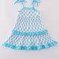 Blue character embroidery ruffle tiered dress
