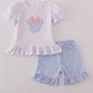 Blue character applique bow ruffle shorts set