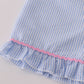 Blue character applique bow ruffle shorts set