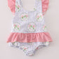 Floral stripe ruffle swimsuit UPF50+