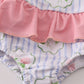 Floral stripe ruffle swimsuit UPF50+