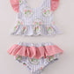 Floral stripe ruffle 2pc swimsuit UPF50+