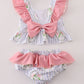 Floral stripe ruffle 2pc swimsuit UPF50+