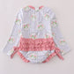 Floral stripe long sleeve swimsuit UPF50+