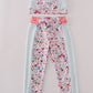 Green floral print 2pc active tank legging set